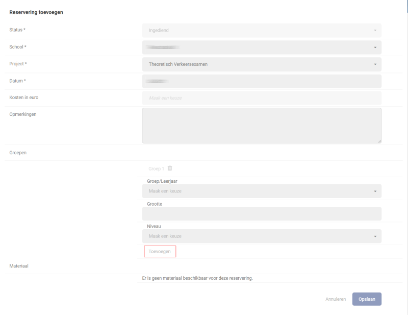 Reservering toevoegen in portal